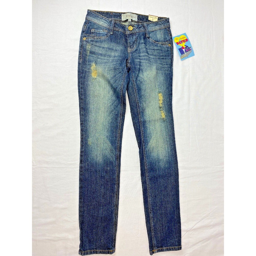 NWT Rewind Women's Juniors Jeans Sz 1  Stretch Skinny ankle distressed  28" W